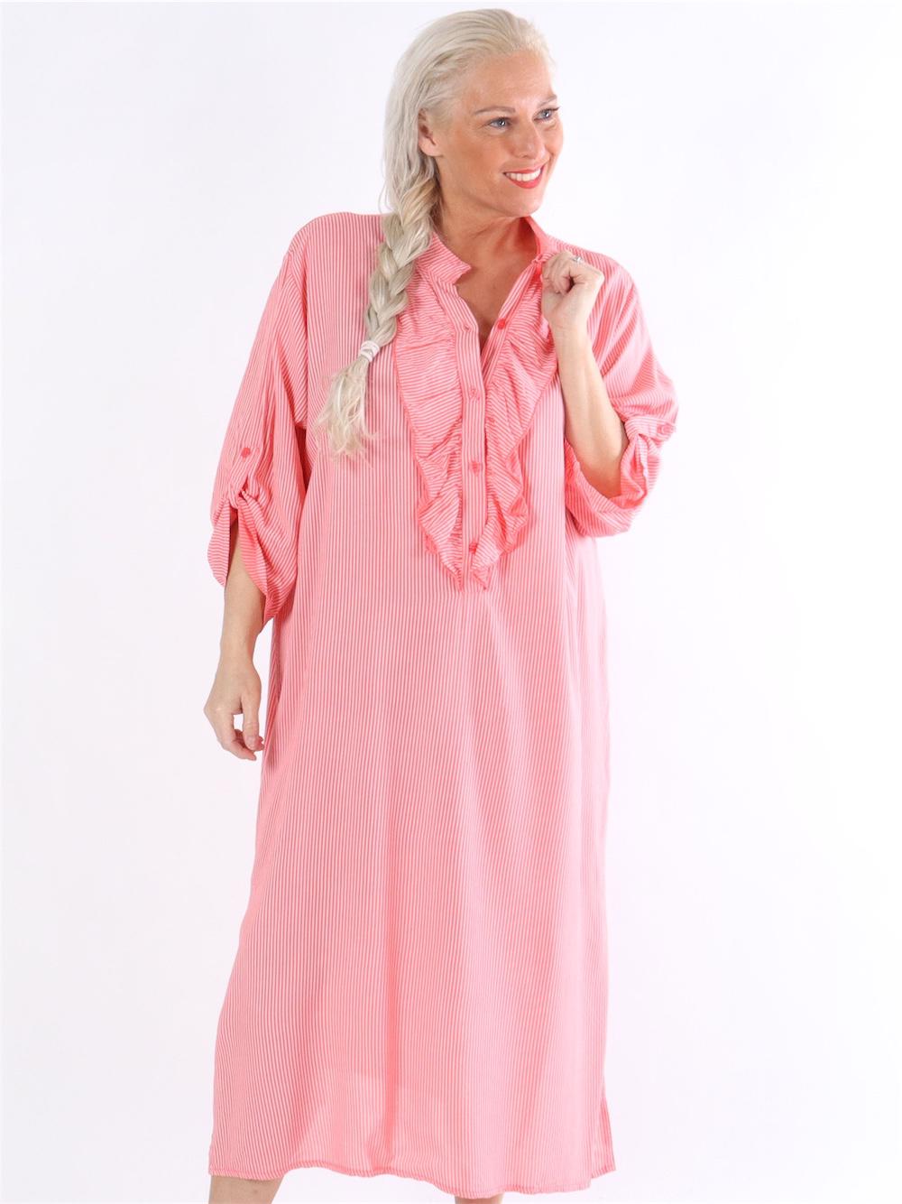 Bonita stripe - Randig skjortklänning med volanger